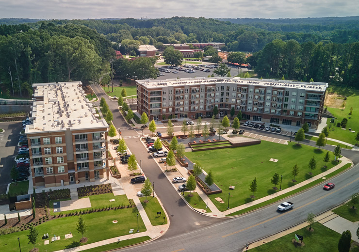 Aerial photo of Mercer's Atlanta campus village